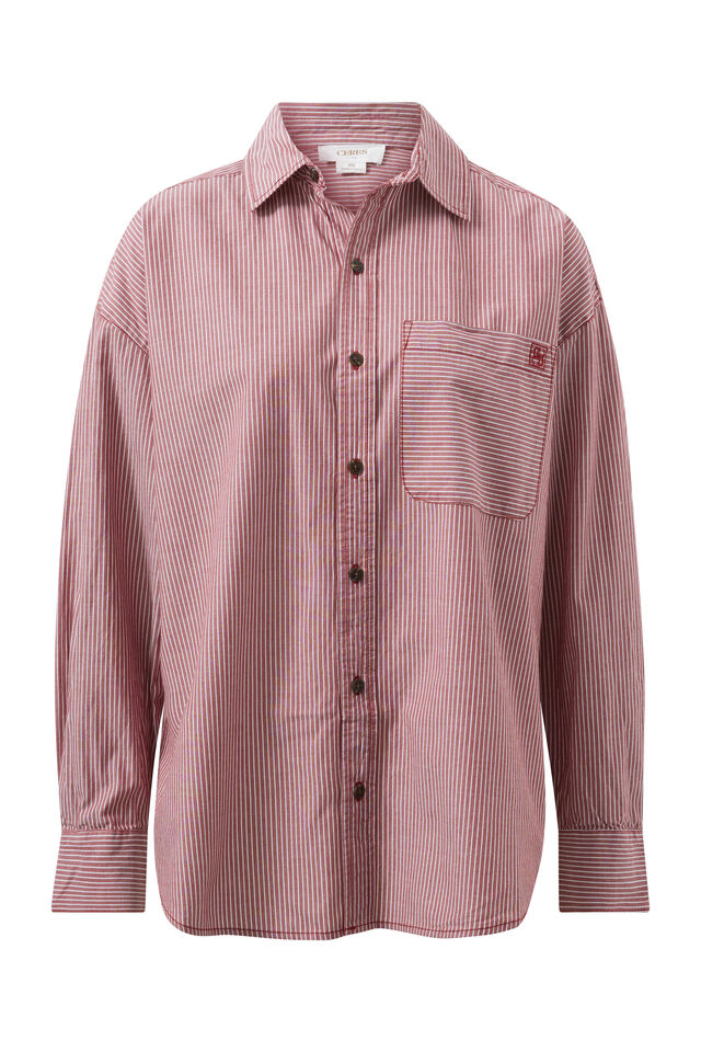 Peta Oversized Shirt - Burgundy White Narrow Stripe