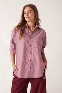 Peta Oversized Shirt - Burgundy White Narrow Stripe
