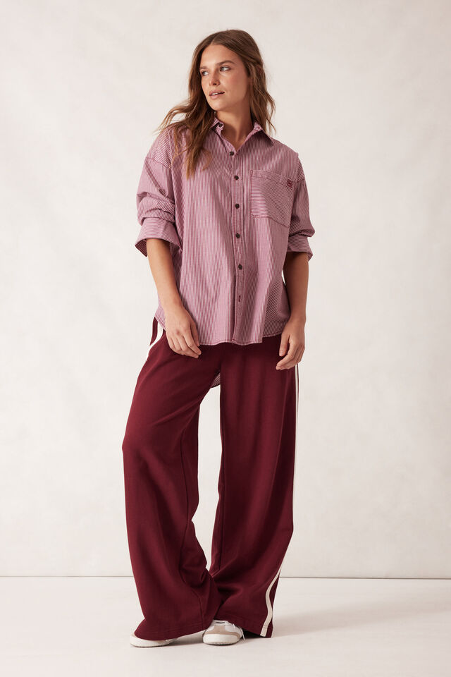 Peta Oversized Shirt - Burgundy White Narrow Stripe