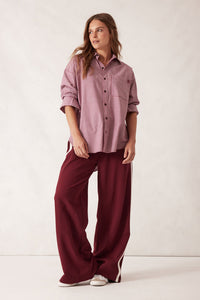 Peta Oversized Shirt - Burgundy White Narrow Stripe