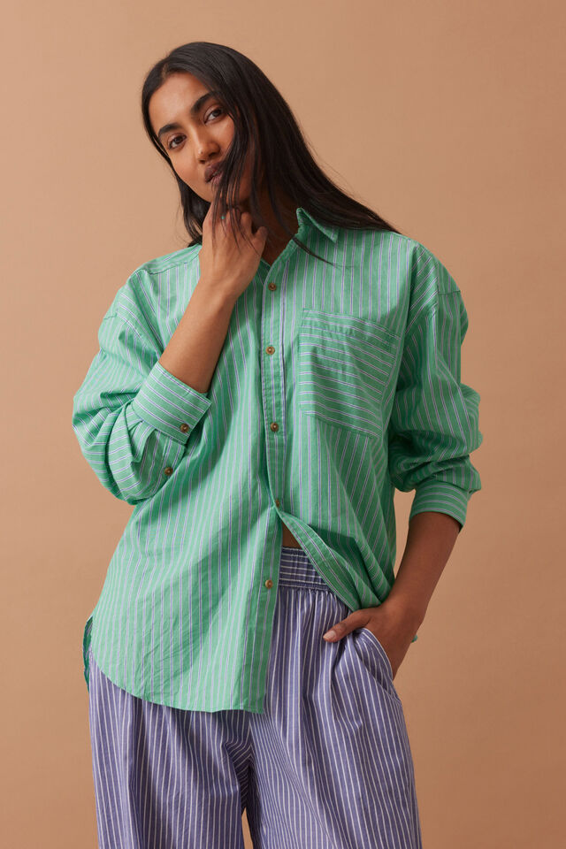 Peta Oversized Shirt - Zesty Green Triple Stripe