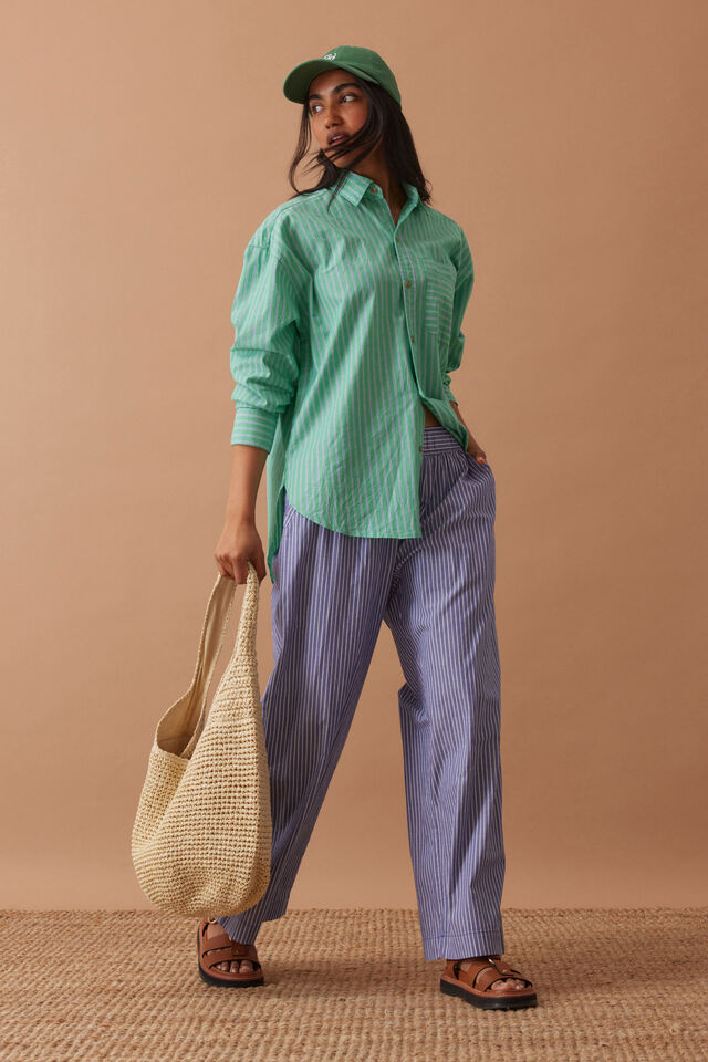 Peta Oversized Shirt - Zesty Green Triple Stripe