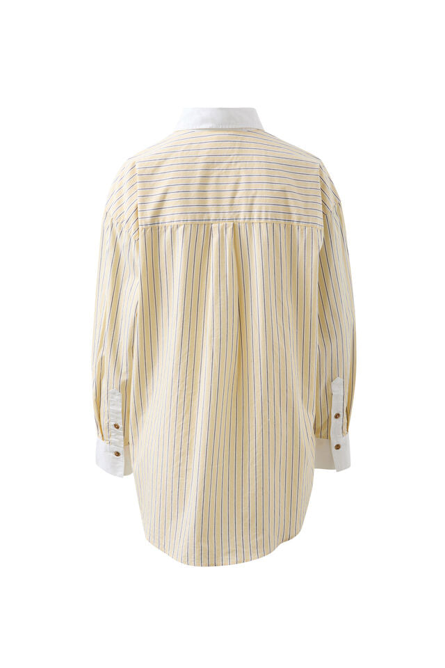 Peta Oversized Shirt - Sunny Yellow Stripe White Collar