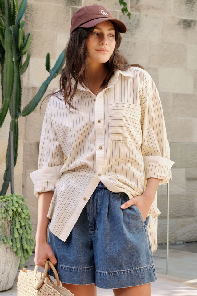 Peta Oversized Shirt - Sunny Yellow Stripe White Collar
