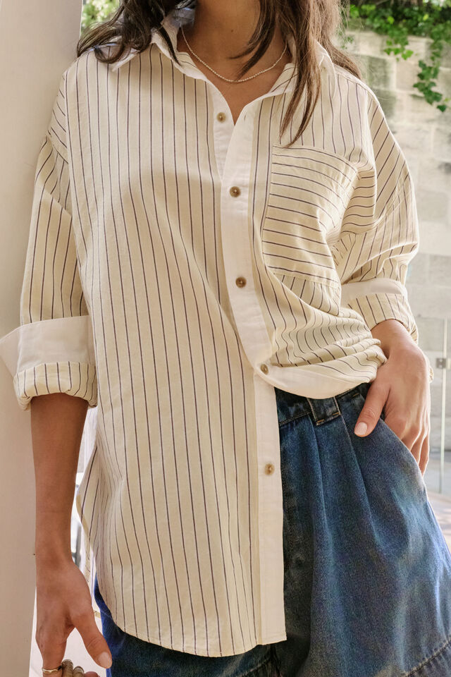 Peta Oversized Shirt - Sunny Yellow Stripe White Collar