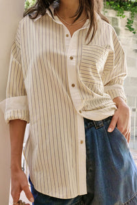 Peta Oversized Shirt - Sunny Yellow Stripe White Collar