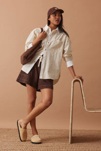 Peta Oversized Shirt - Sunny Yellow Stripe White Collar