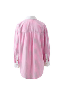 Peta Oversized Shirt - Hibiscus Pink Triple Stripe White Collar