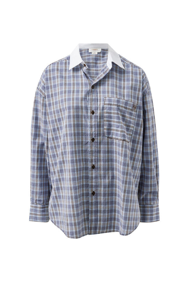 Peta Oversized Shirt - Blue Chocolate Check
