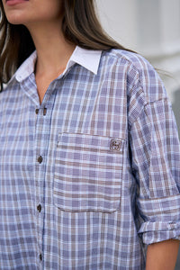 Peta Oversized Shirt - Blue Chocolate Check