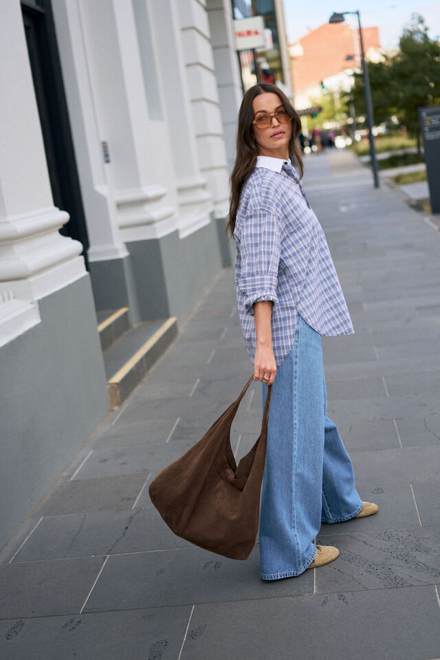 Peta Oversized Shirt - Blue Chocolate Check