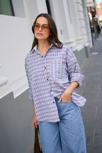 Peta Oversized Shirt - Blue Chocolate Check