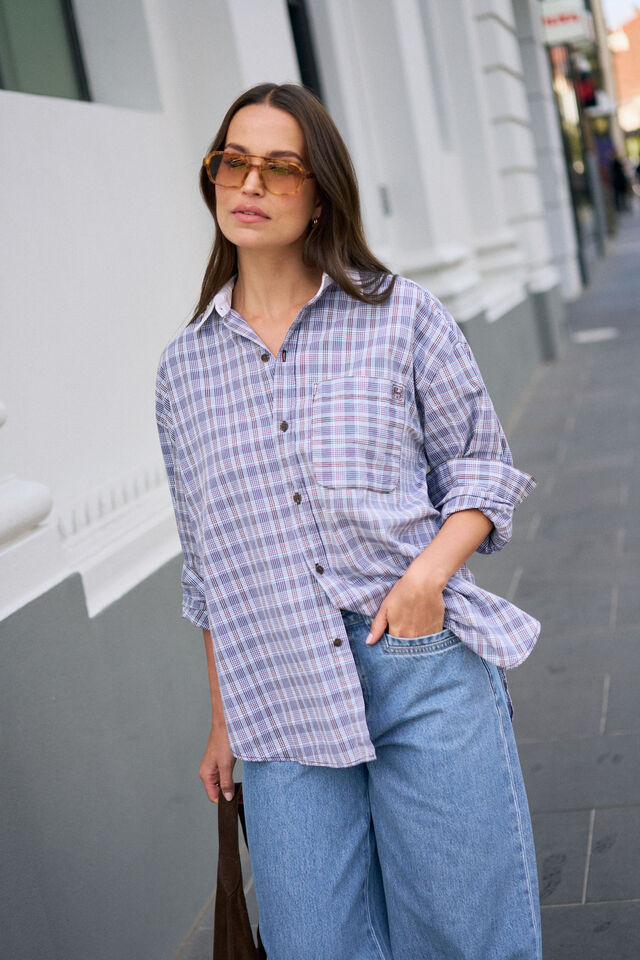 Peta Oversized Shirt - Blue Chocolate Check