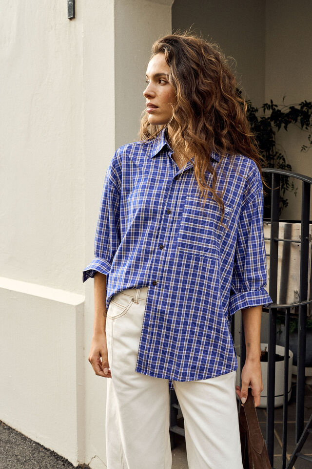 Peta Oversized Shirt - Polo Blue Check