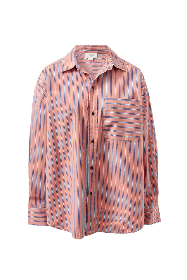 Peta Oversized Shirt - Pink Clay Stripe
