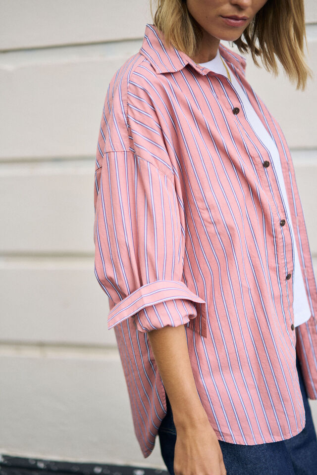 Peta Oversized Shirt - Pink Clay Stripe