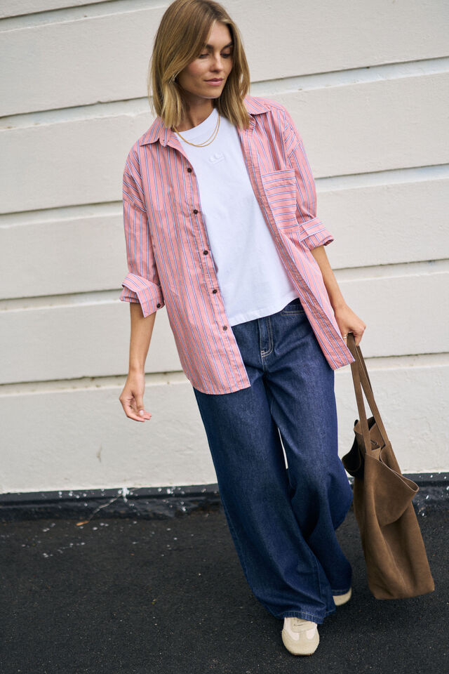 Peta Oversized Shirt - Pink Clay Stripe