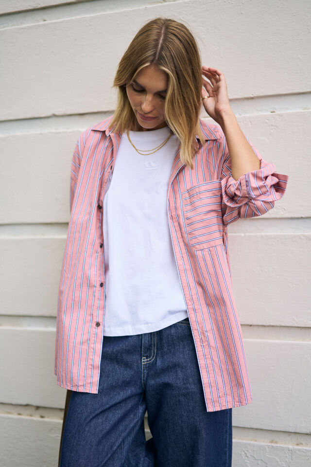 Peta Oversized Shirt - Pink Clay Stripe
