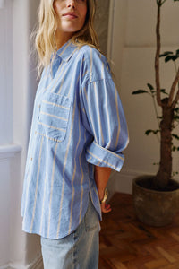 Peta Oversized Shirt - Bay Blue Butter Yellow Stripe