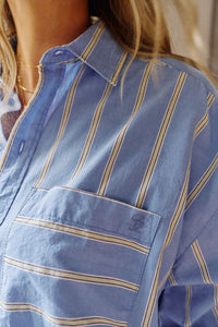 Peta Oversized Shirt - Bay Blue Butter Yellow Stripe
