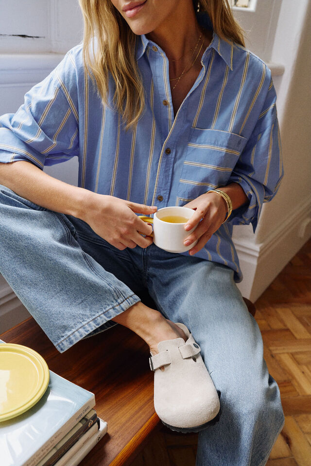 Peta Oversized Shirt - Bay Blue Butter Yellow Stripe