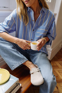 Peta Oversized Shirt - Bay Blue Butter Yellow Stripe