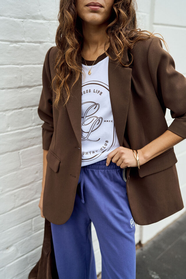 Stevie Slouchy Tee - White/Choc Sports Logo
