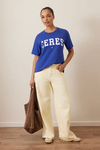 Stevie Slouchy Tee - Polo Blue/Marshmallow Varsity