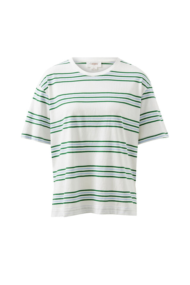 Stevie Slouchy Tee - Vanilla/Green Retro Stripe