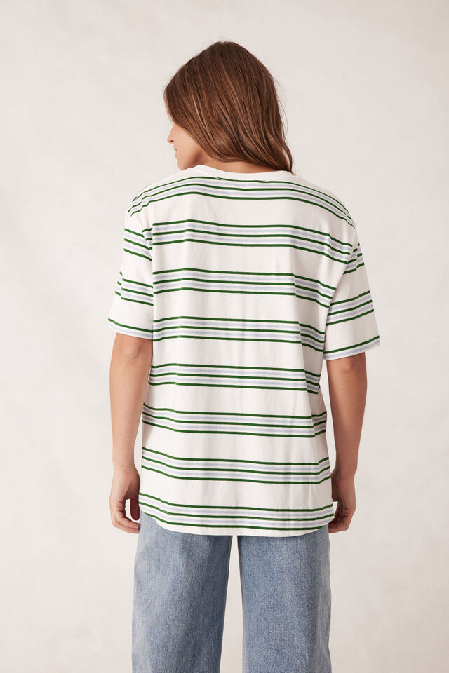 Stevie Slouchy Tee - Vanilla/Green Retro Stripe