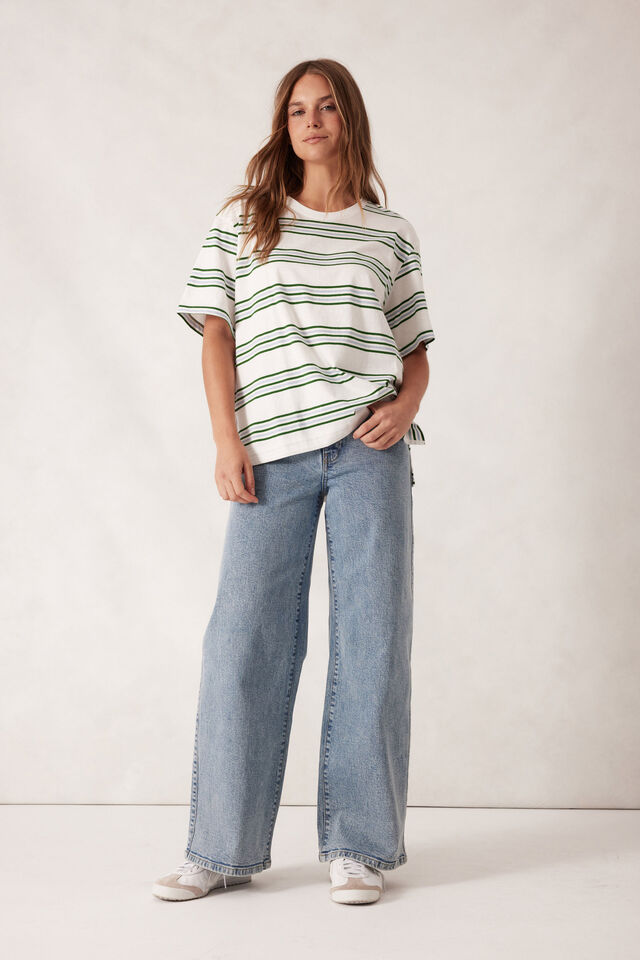 Stevie Slouchy Tee - Vanilla/Green Retro Stripe