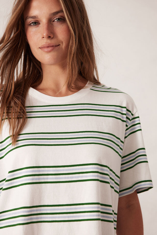 Stevie Slouchy Tee - Vanilla/Green Retro Stripe