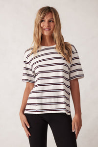 Stevie Slouchy Tee - Vanilla/Wine Retro Stripe