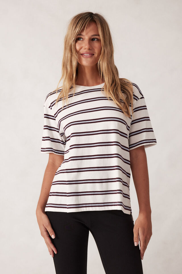 Stevie Slouchy Tee - Vanilla/Wine Retro Stripe