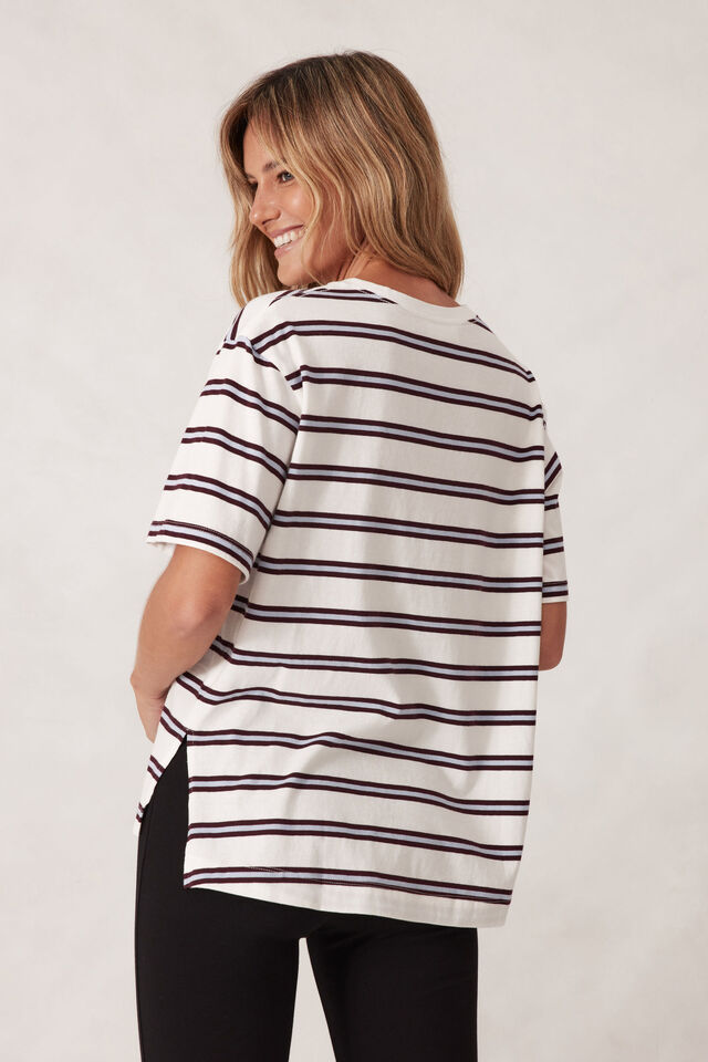 Stevie Slouchy Tee - Vanilla/Wine Retro Stripe