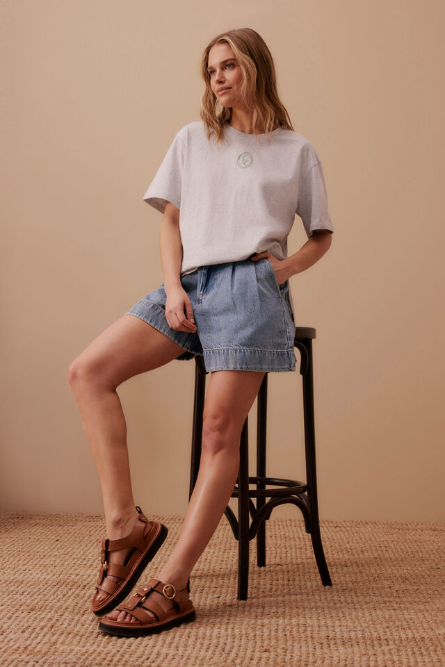 Stevie Slouchy Tee - Cloud Marle/CL Crest Print