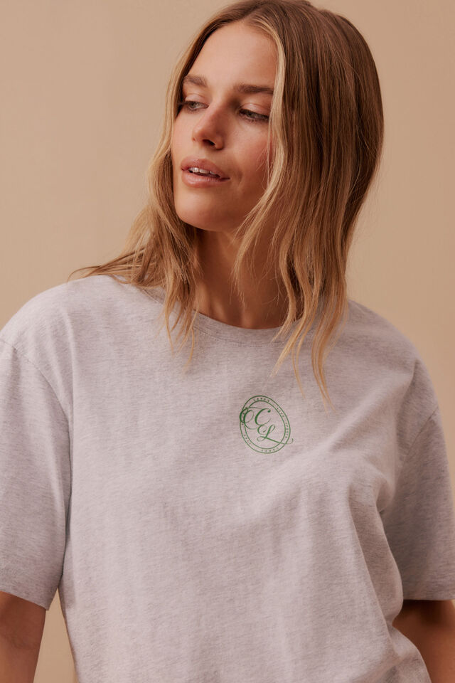 Stevie Slouchy Tee - Cloud Marle/CL Crest Print
