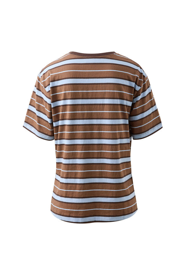 Stevie Slouchy Tee - Chalk/Choc Retro Stripe