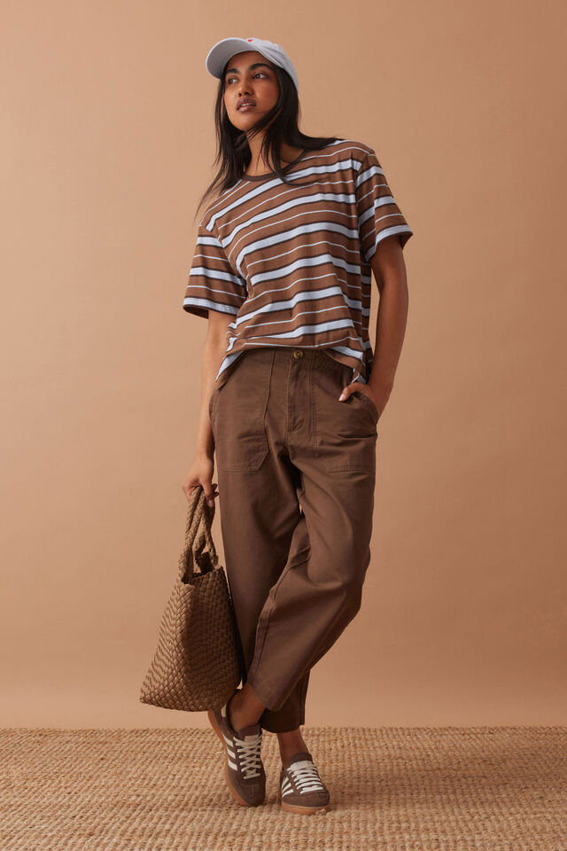 Stevie Slouchy Tee - Chalk/Choc Retro Stripe