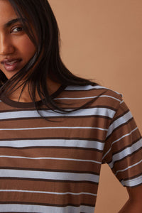 Stevie Slouchy Tee - Chalk/Choc Retro Stripe