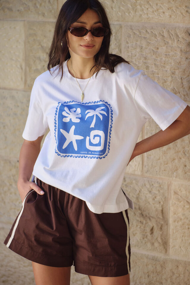 Stevie Slouchy Tee - White Ceres Paradise Print