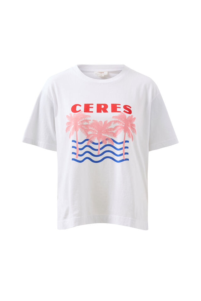 Stevie Slouchy Tee - White/Ceres Retro Palms