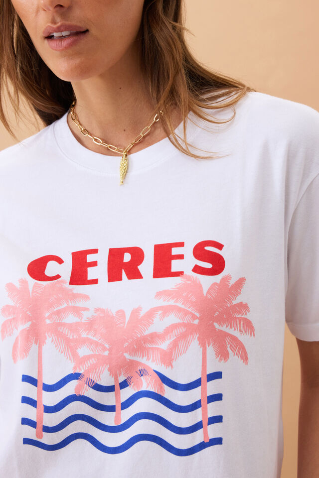 Stevie Slouchy Tee - White/Ceres Retro Palms
