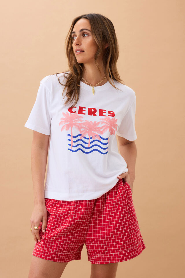 Stevie Slouchy Tee - White/Ceres Retro Palms