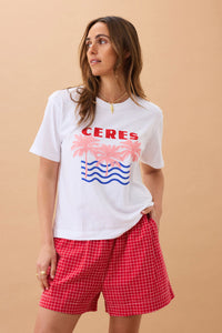 Stevie Slouchy Tee - White/Ceres Retro Palms
