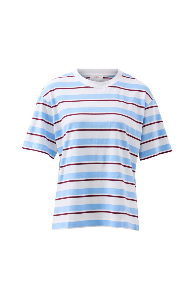Stevie Slouchy Tee - Powder/Pomegranate Retro Stripe