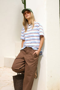 Stevie Slouchy Tee - Powder/Pomegranate Retro Stripe