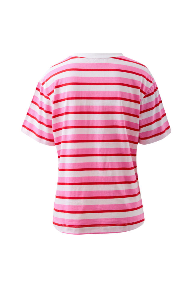 Stevie Slouchy Tee - Hibiscus/Heritage Red Stripe