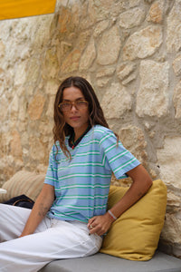 Stevie Slouchy Tee - Powder/Zesty Green Stripe