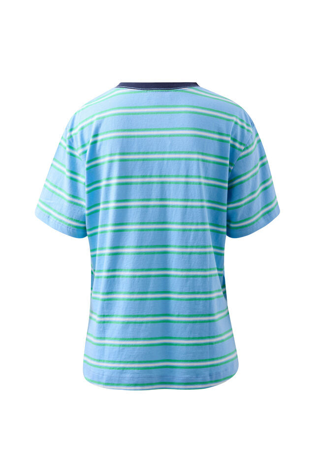 Stevie Slouchy Tee - Powder/Zesty Green Stripe